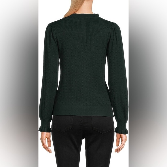 ADRIANNA PAPELL​ Puff Sleeve Cable Knit Sweater Hunter Green Size L NWT - Picture 3 of 5